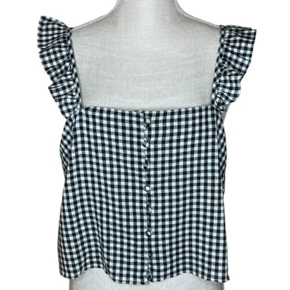 ❤️ MADEWELL Ruffle-Strap Cami Top in Gingham Check - Size 12 - Picture 2 of 4